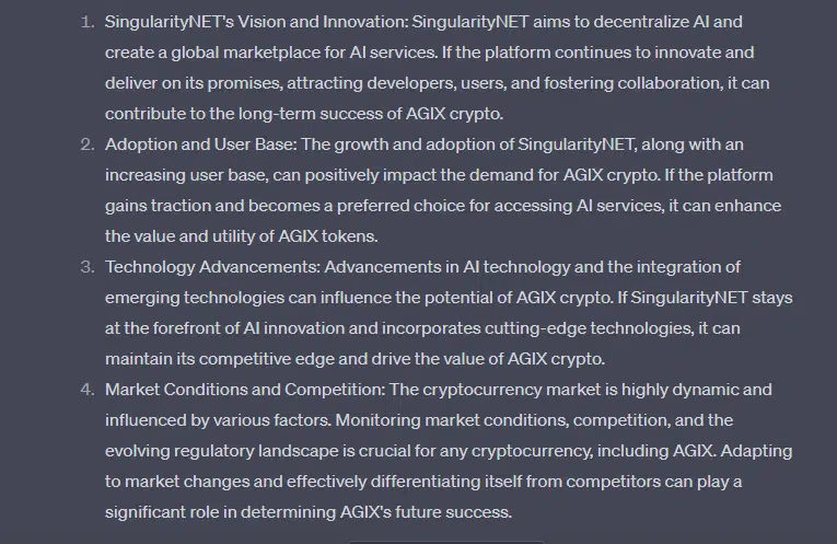 ChatGPT's views on SingularityNET's future.